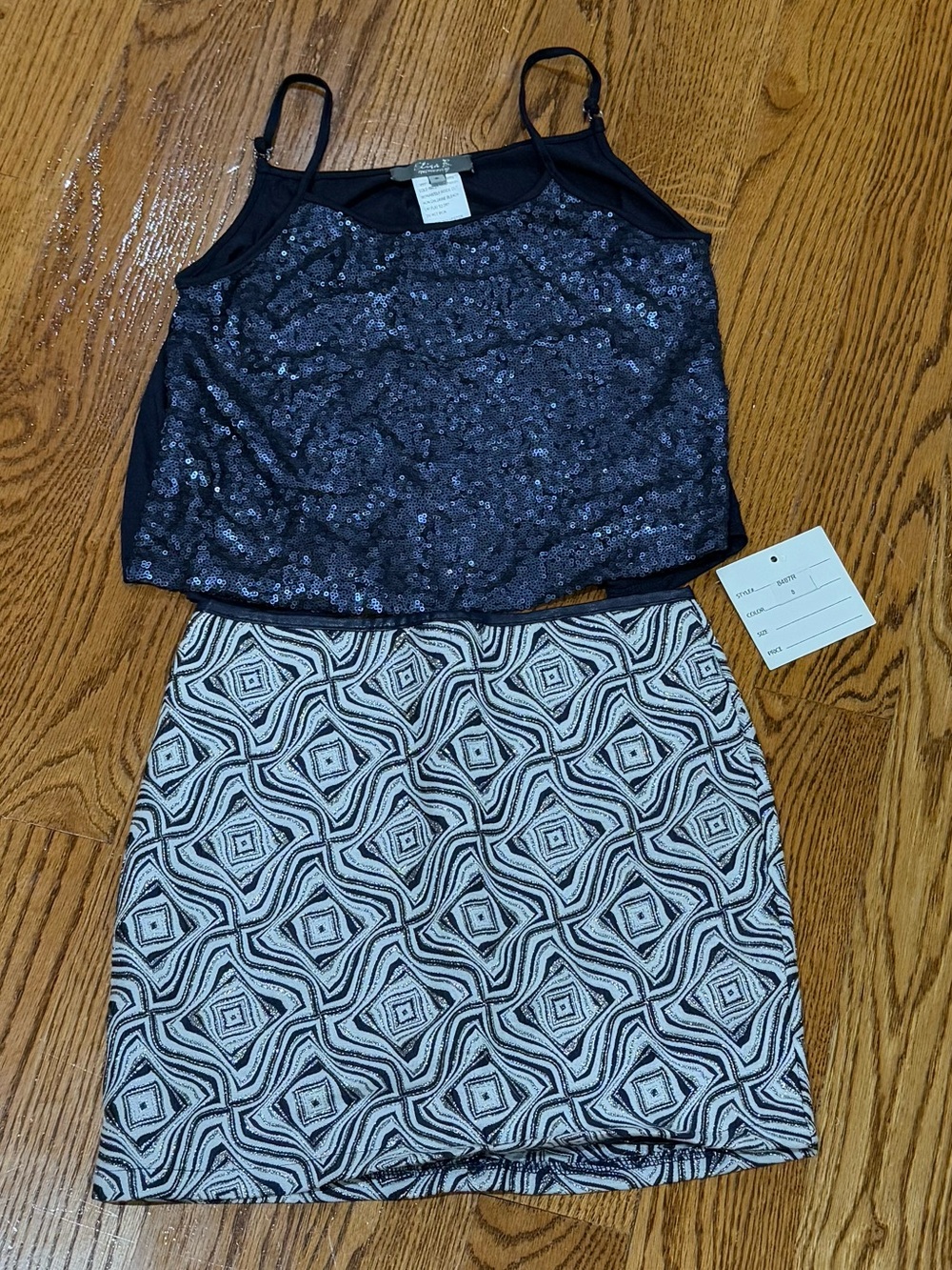 Black Sequin Camisole with Geometric Mini Skirt